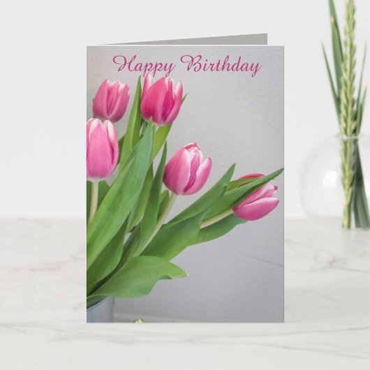 Birthday-kaart met roze tulp kaart (Voorkant)