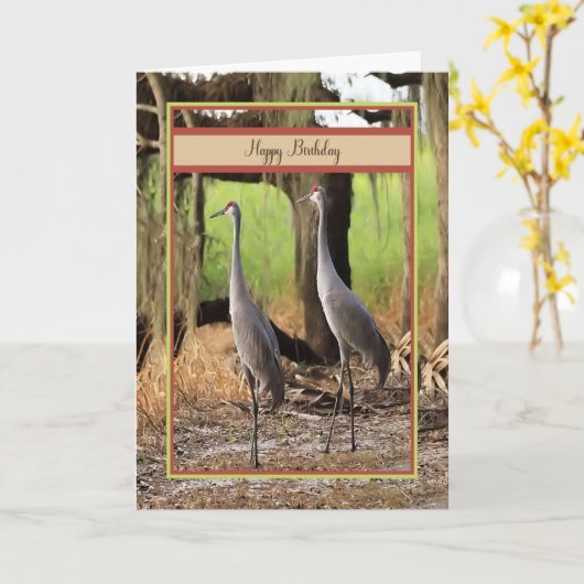 Birthday Kaart met Sand Hill Cranes (Gele Bloem)