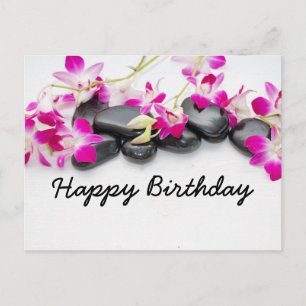 Birthday-kaart met stenen massage en paarse orchid briefkaart