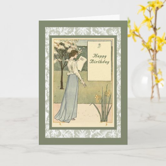 Birthday Kaart met stijlvolle dame (Gele Bloem)