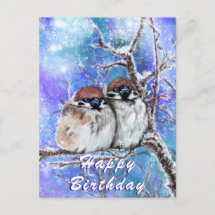 Birthday Kaart met Winter Sparrows - Hug