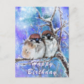 Birthday Kaart met Winter Sparrows - Hug (Voorkant)