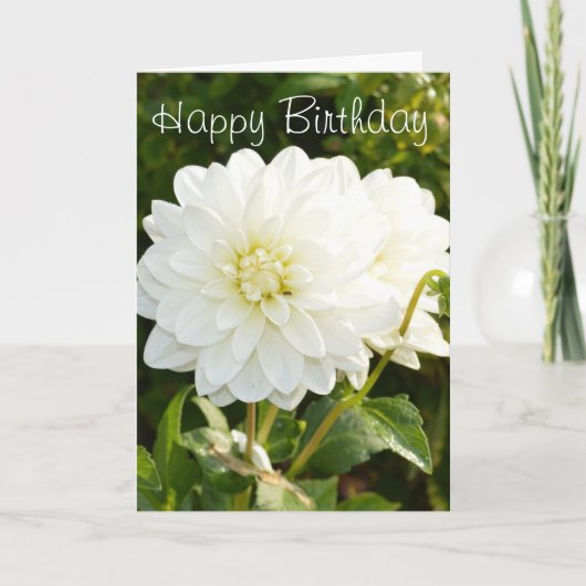 Birthday-kaart met witte dahlias kaart (Voorkant)
