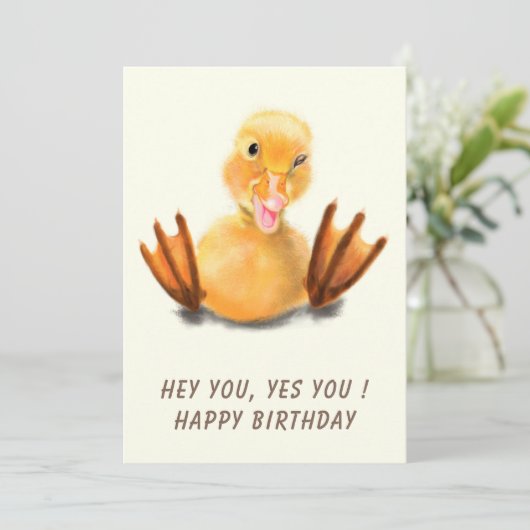 Birthday Kaart Playful Winking Yellow Duck - Funny (Staand voorkant)