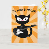 Birthday Kaart - Rocker Black Cartoon Cat w/Guitar (Gele Bloem)
