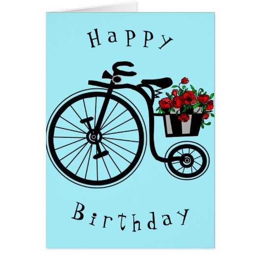 Birthday Kaart Romantic Flowers Bike - Love (Voorkant)