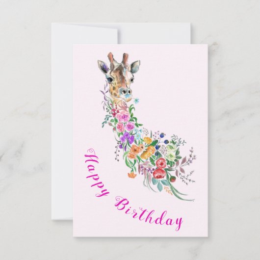 Birthday Kaart Romantic Flowers Bouquet Giraffe (Voorkant)