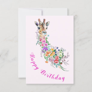 Birthday Kaart Romantic Flowers Bouquet Giraffe