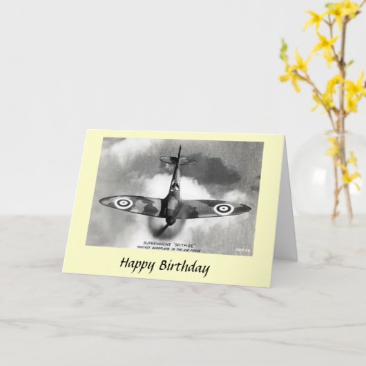 Birthday Kaart - Supermarine Spitfire (Gele Bloem)
