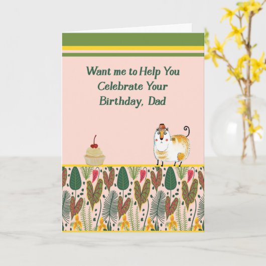 Birthday Kaart van Cat naar Pa (Gele Bloem)