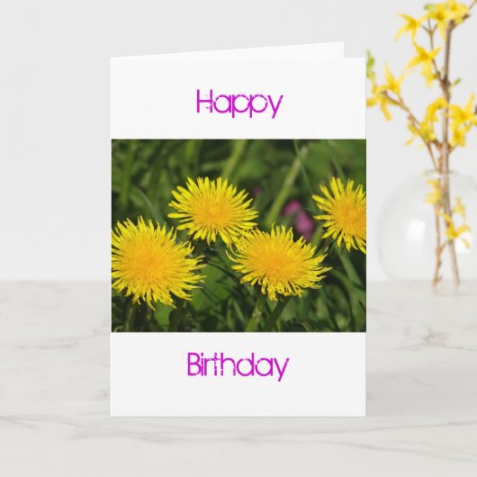 Birthday-kaart vier andelions kaart (Gele Bloem)