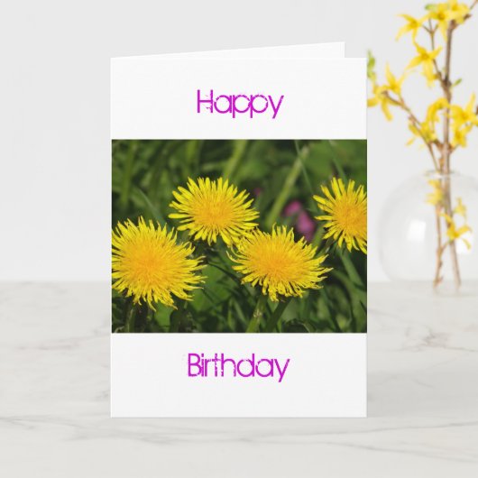 Birthday-kaart vier andelions kaart (Gele Bloem)