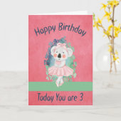 Birthday Kaart voor 3 jaar oud Beer voor meisjes e (Gele Bloem)