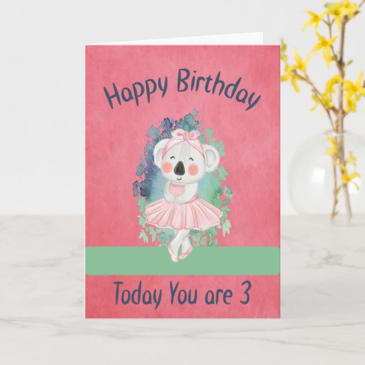 Birthday Kaart voor 3 jaar oud Beer voor meisjes e (Gele Bloem)