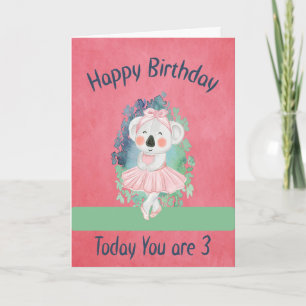 Birthday Kaart voor 3 jaar oud Beer voor meisjes e