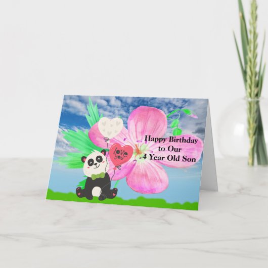 Birthday Kaart voor 4 jaar oude zoon met Panda (Voorkant)