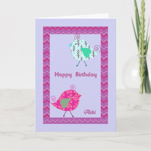 Birthday Kaart voor Aleki met Designer Birds (Voorkant)
