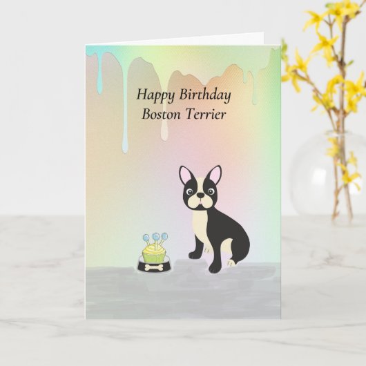 Birthday Kaart voor Boston Terrier Dog (Gele Bloem)