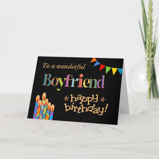 Birthday Kaart voor Boyvriend, Bunting en kaarsen (Voorkant)