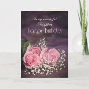 Birthday-kaart voor buren met roze rozen kaart