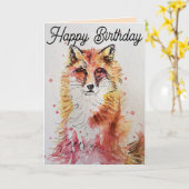 Birthday-kaart voor Cute Red Fox Waterverf Kaart (Gele Bloem)