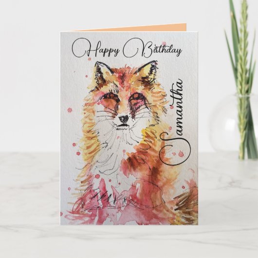 Birthday-kaart voor Cute Red Fox Waterverf Kaart (Voorkant)