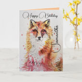 Birthday-kaart voor Cute Red Fox Waterverf Kaart (Gele Bloem)