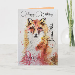 Birthday-kaart voor Cute Red Fox Waterverf Kaart
