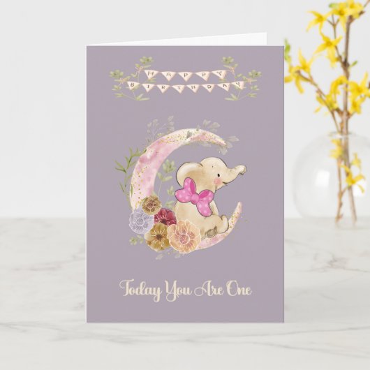 Birthday Kaart voor één jaar oud babymeisje (Gele Bloem)