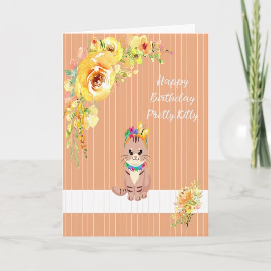 Birthday Kaart voor een  Kat Sinaasappel & geel (Voorkant)