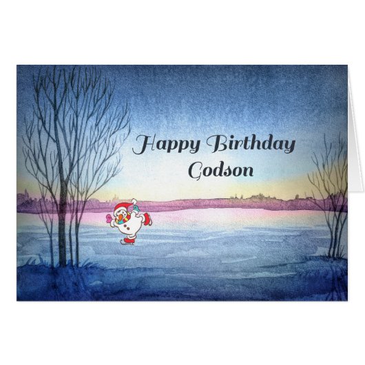 Birthday Kaart voor Godson Winter Theme (Voorkant Horizontaal)