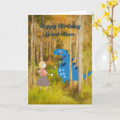 Birthday Kaart voor Great Niece met Dinosaur (Gele Bloem)