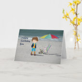 Birthday Kaart voor je zoon met strand (Gele Bloem)