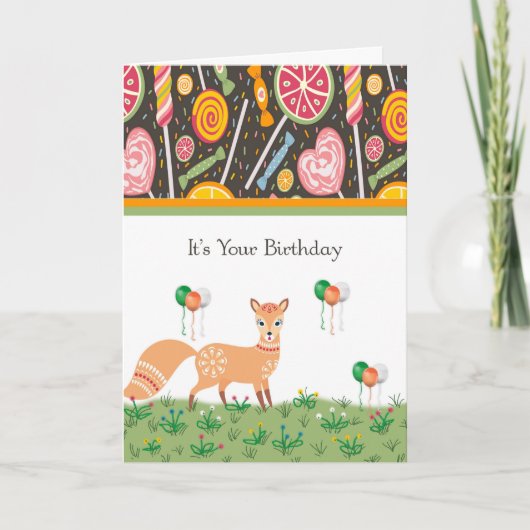 Birthday Kaart voor kinderen met Cute Fox (Voorkant)