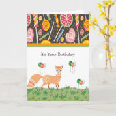 Birthday Kaart voor kinderen met Cute Fox (Gele Bloem)