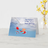 Birthday Kaart voor kinderen met een vliegend Beer (Gele Bloem)