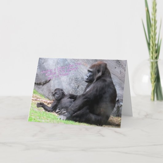 Birthday Kaart voor mama — mama en Baby Gorilla (Voorkant)
