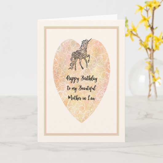 Birthday Kaart voor moeder in wet met Unicorn (Gele Bloem)