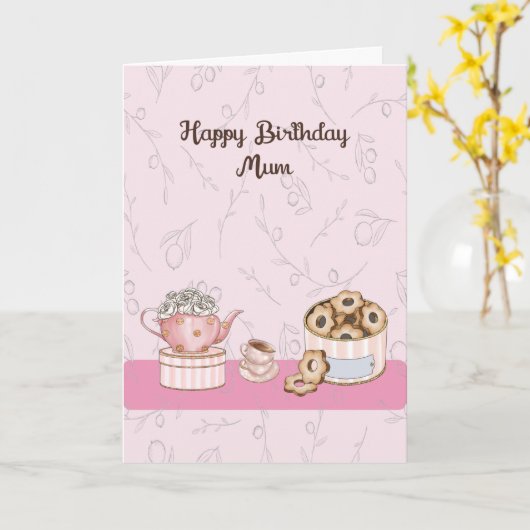 Birthday Kaart voor moeder met thee & crumpets (Gele Bloem)