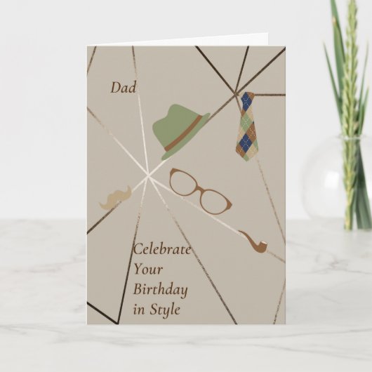 Birthday Kaart voor papa met Pet, Stropdas en bril (Voorkant)