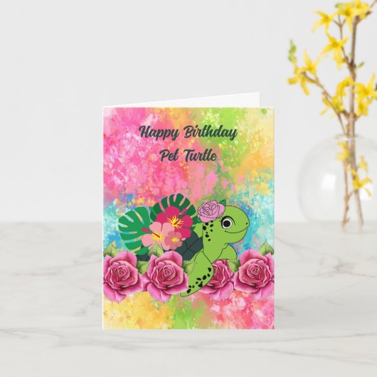 Birthday Kaart voor Pet Turtle (Gele Bloem)