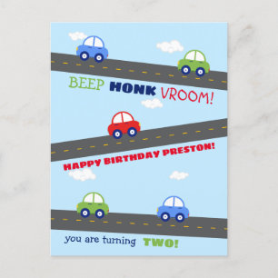 Birthday-kaart voor Rood- en Blauwe Auto's Briefkaart