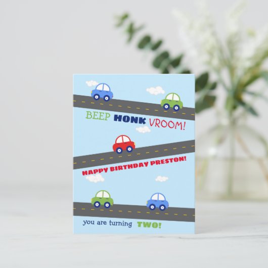 Birthday-kaart voor Rood- en Blauwe Auto's Briefkaart (Staand voorkant)