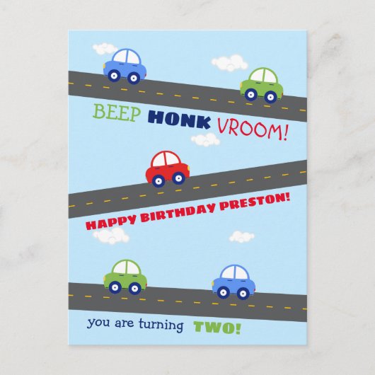 Birthday-kaart voor Rood- en Blauwe Auto's Briefkaart (Voorkant)