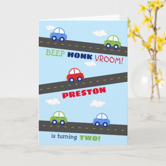 Birthday-kaart voor Rood- en Blauwe Auto's Kaart (Gele Bloem)