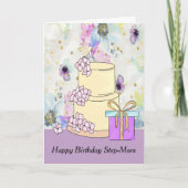 Birthday Kaart voor Step-Mam met Cake & Cadeau (Voorkant)