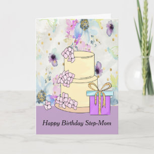 Birthday Kaart voor Step-Mam met Cake & Cadeau