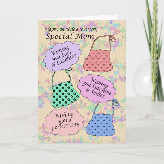 Birthday-kaart voor tante, handtas met handtas voo kaart (Voorkant)