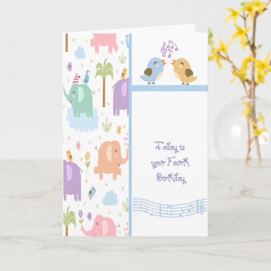 Birthday Kaart voor vierjarig kind (Gele Bloem)