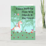 Birthday Kaart voor Vrouw Child Forest Friends<br><div class="desc">Verjaarkaart voor een jong vrouw kind van haar vrienden in het bos. Het ontwerp is een witte pony met een roze mane,  bloemen,  bomen,  vossen en vogels. Zoete kaart voor het jonge kind met een verjaardag. Bedankt naar de hungryjpeg voor enkele elementen in het ontwerp.</div>